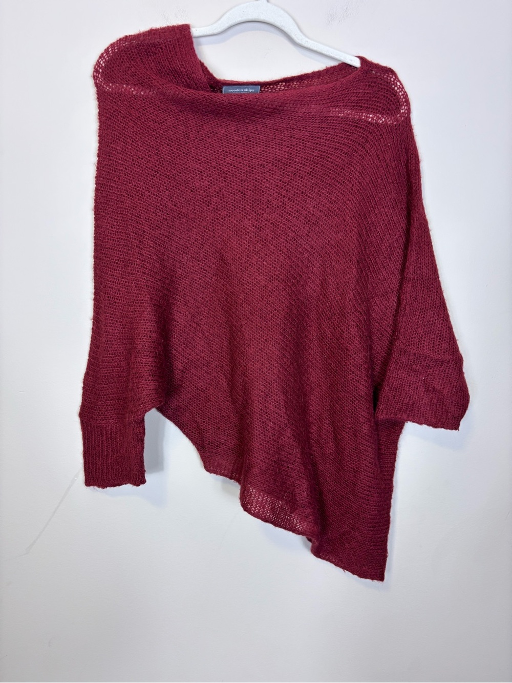 Wooden Ships Asymmetric Boatneck Poncho Sweater in Burgundy S/M